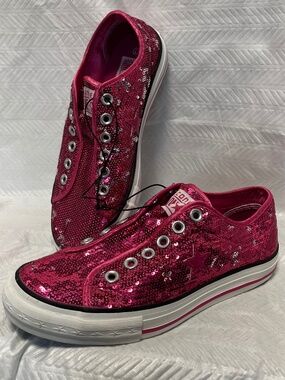 Converse One Star Fuchsia Metallic Sequin Slip Sneaker Sz 7